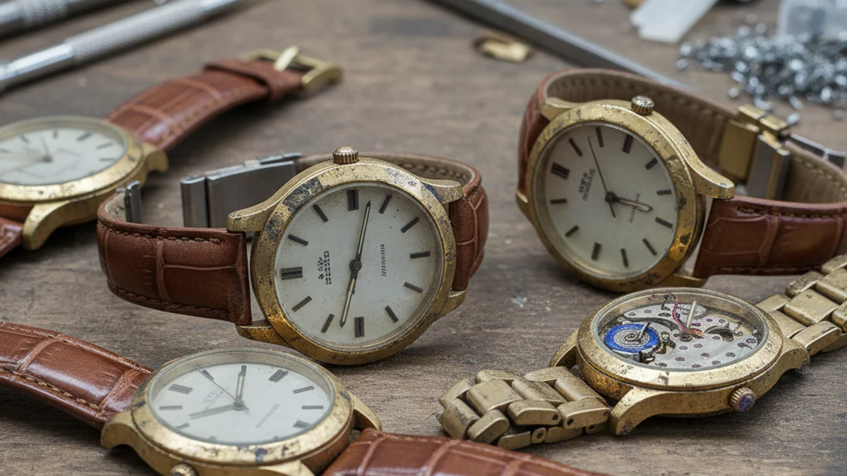 Rellotges de luxe falsificats en una taula, simbolitzant la controvèrsia política i la reputació danyada.