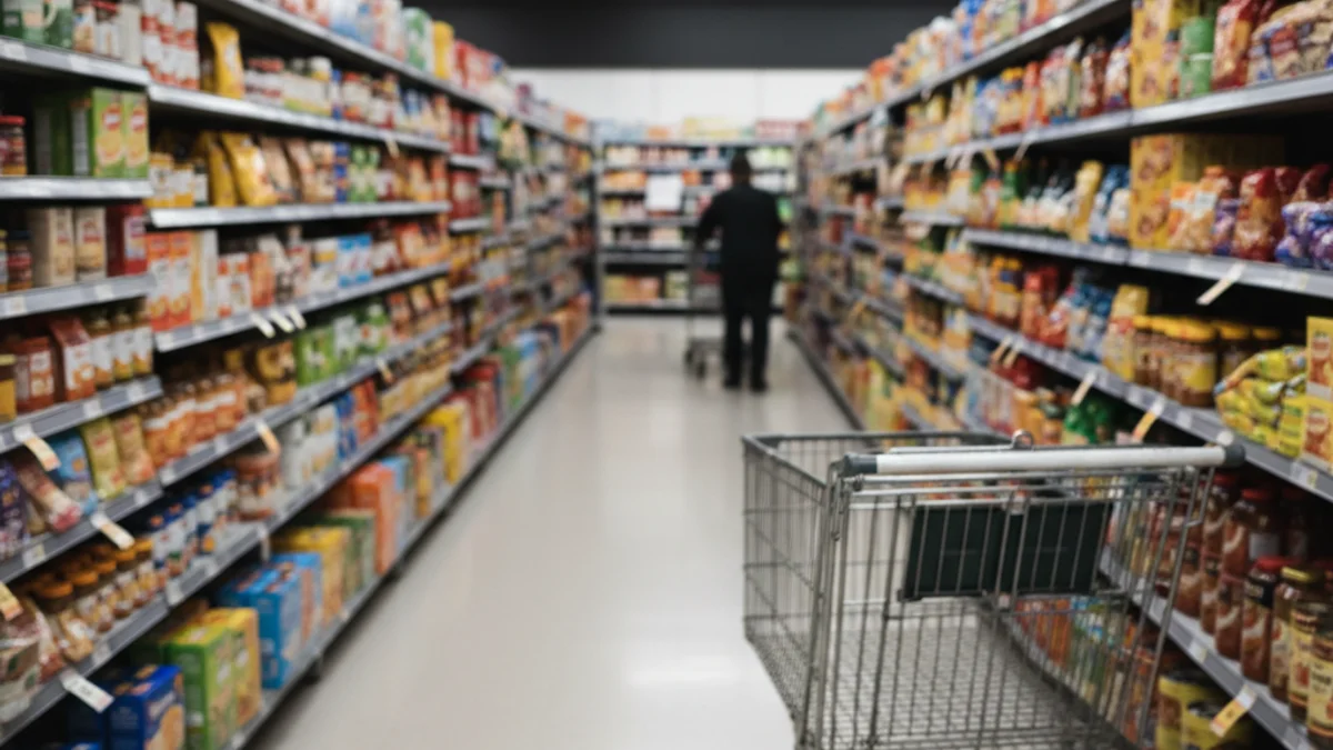 Imatge genèrica d'un passadís de supermercat amb carretons de la compra i productes a les prestatgeries.