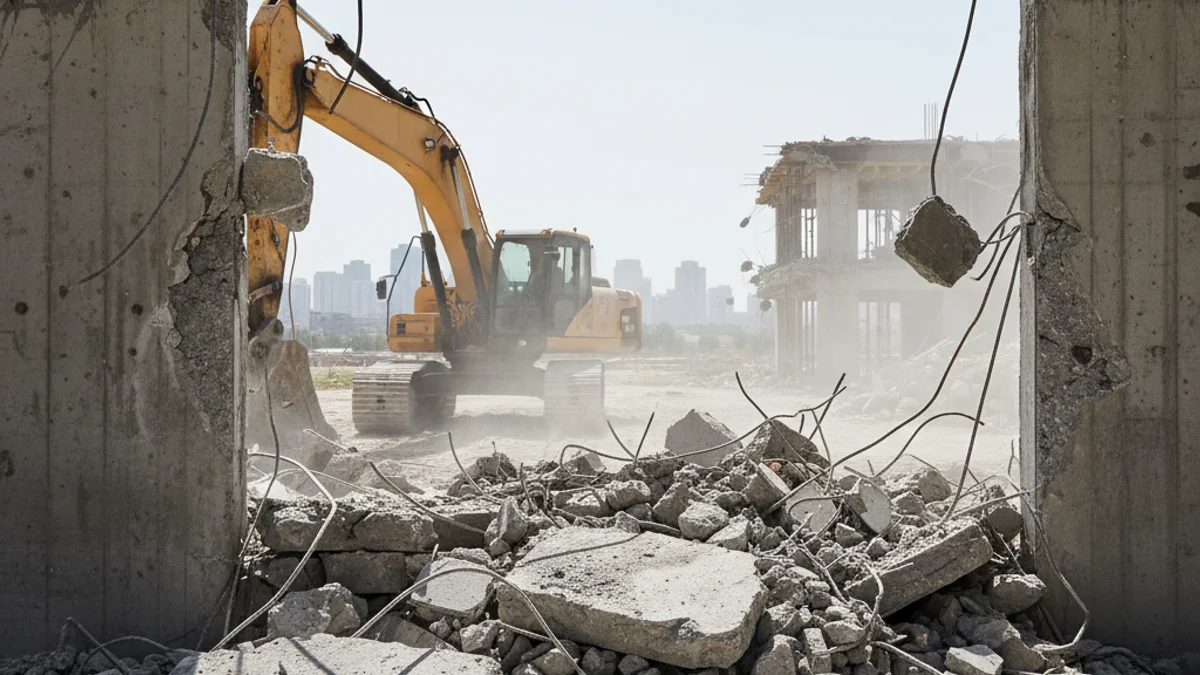 Imatge genèrica d'una zona d'obres amb runa i maquinària pesada, simbolitzant la demolició d'una estructura.