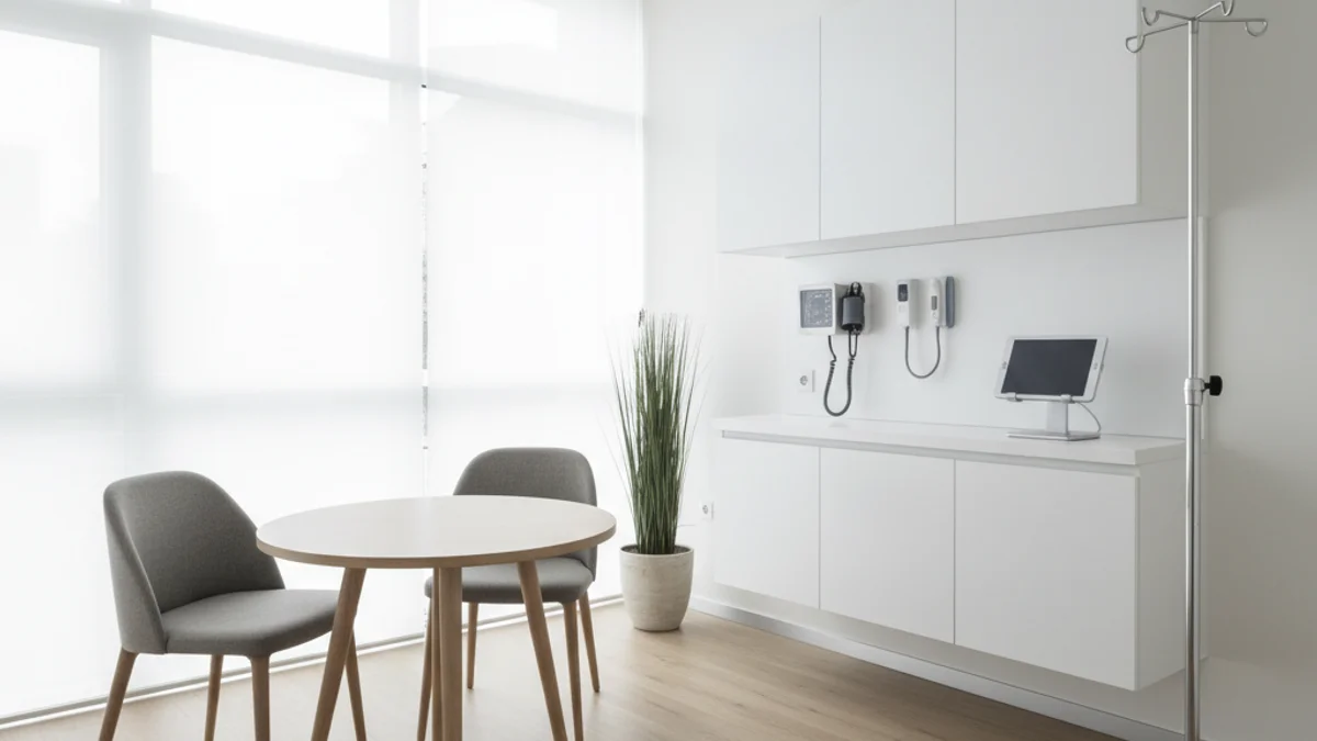 Vista interior d'una sala de consulta moderna i lluminosa en un centre d'atenció primària.