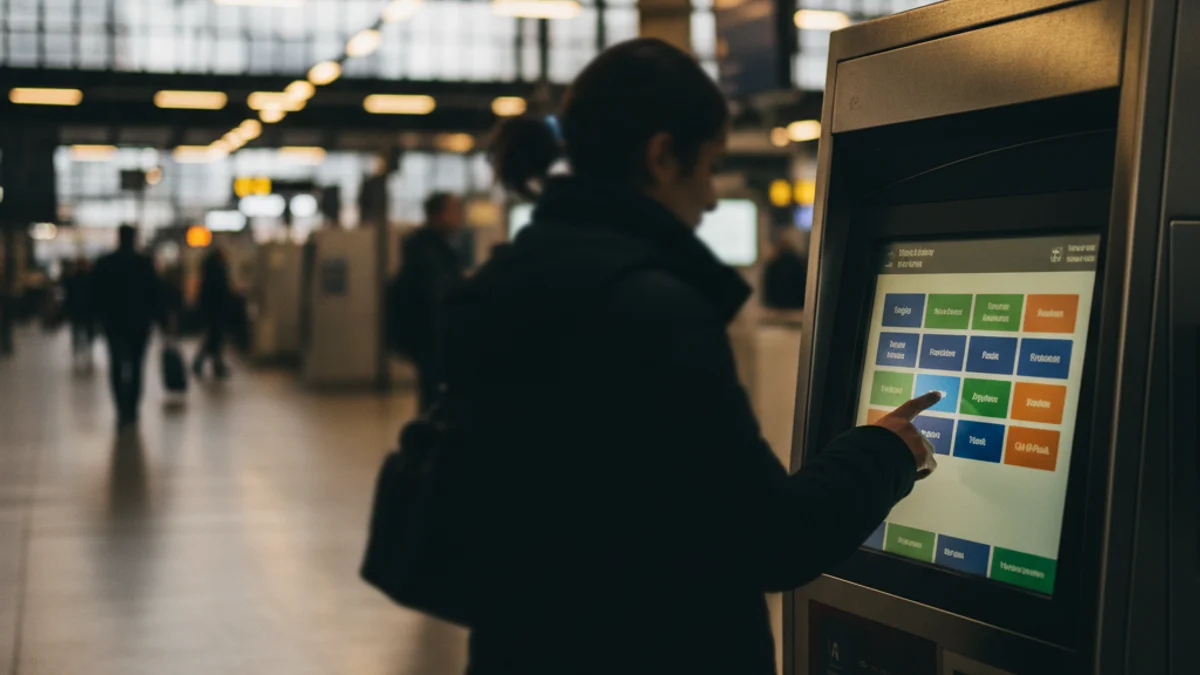 Imatge genèrica d'una mà utilitzant una màquina d'autovenda de bitllets en una estació de tren.