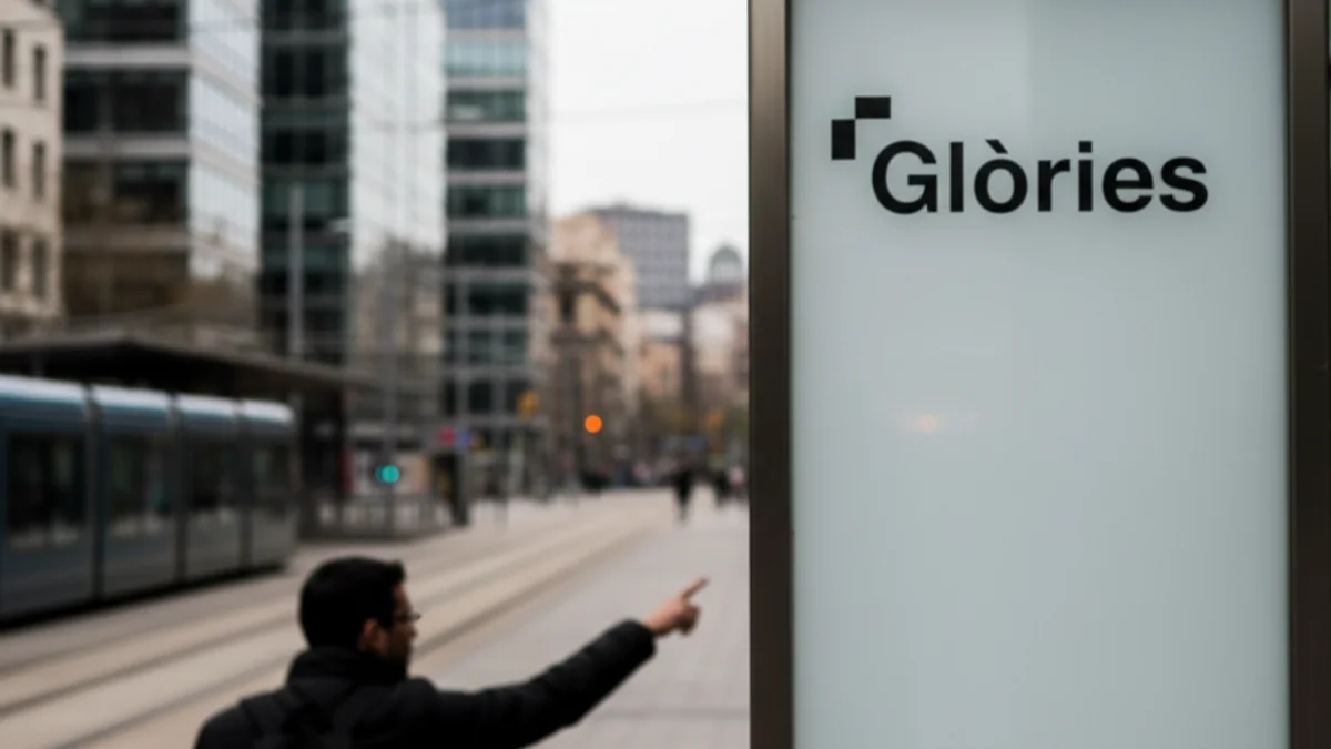 Imatge genèrica d'un rètol de parada de transport públic en una gran plaça urbana, amb figures borroses de fons.