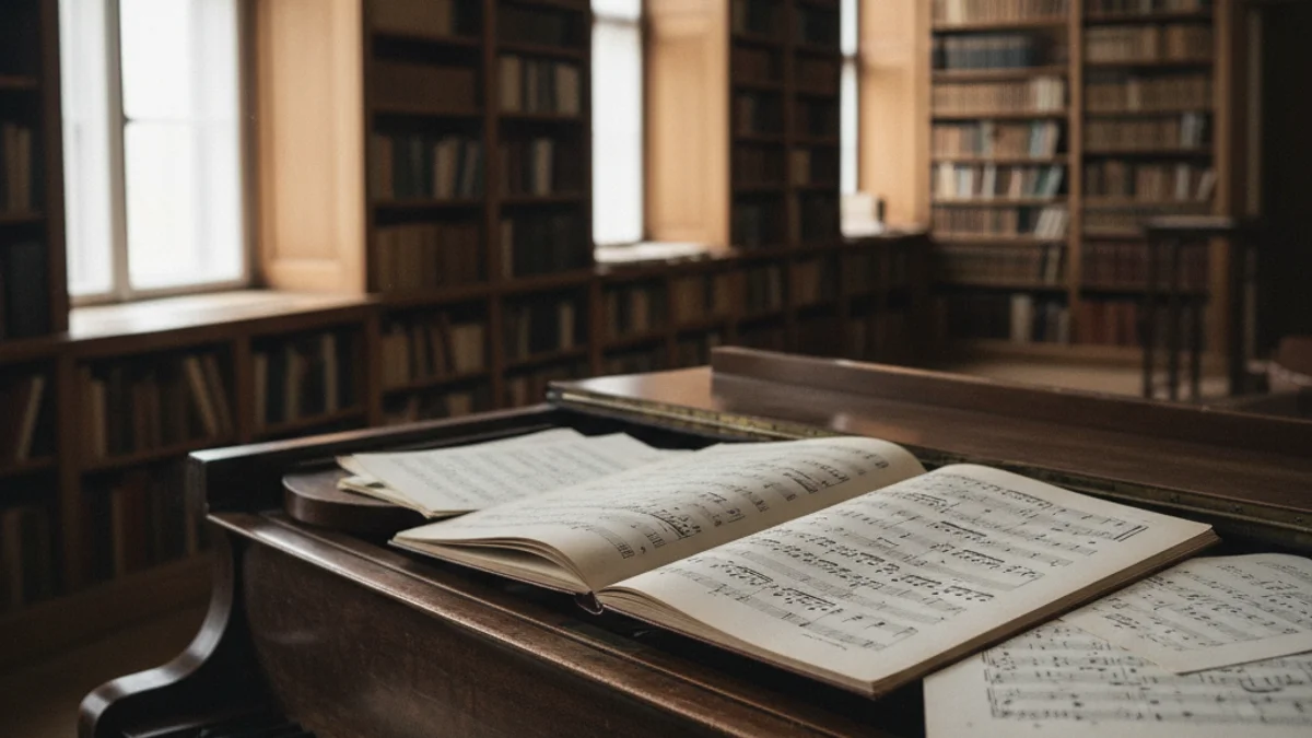 Imatge conceptual d'una partitura antiga o un piano en un entorn institucional, simbolitzant la preservació del llegat musical.