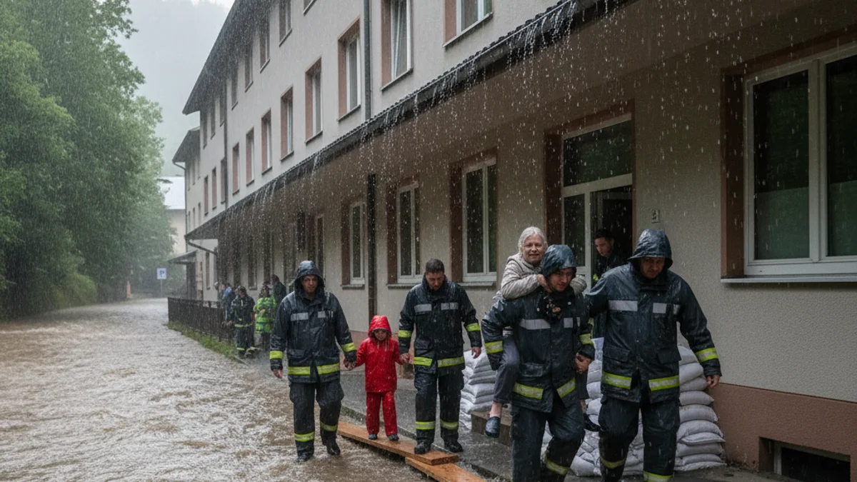 Imatge genèrica d'una inundació o d'equips d'emergència assistint una evacuació preventiva en un edifici.