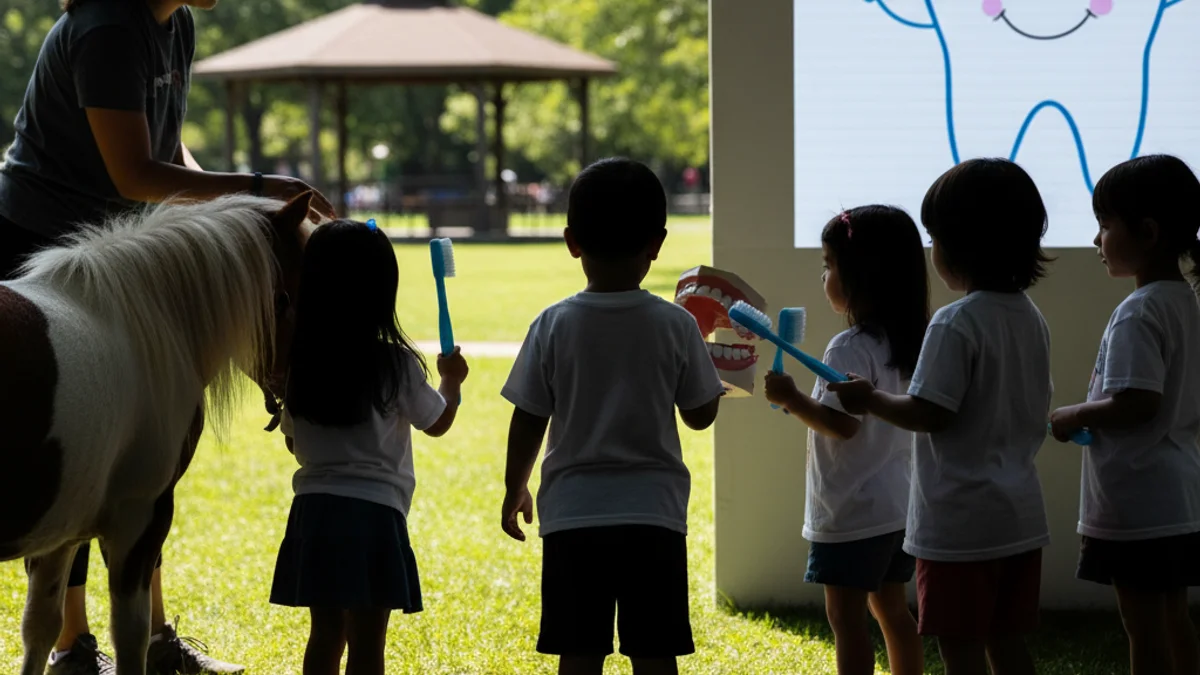 Imagen genérica de niños participando en talleres educativos sobre higiene o deporte en un entorno escolar.