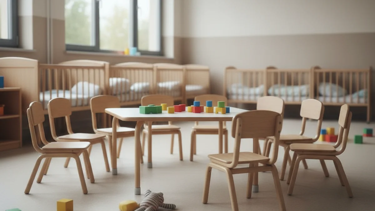 Imatge genèrica d'una escola bressol amb joguines i mobiliari infantil, simbolitzant l'aula tancada.