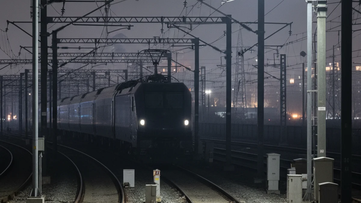 Imatge genèrica d'un tren elèctric modern circulant per una via fèrria durant la nit.