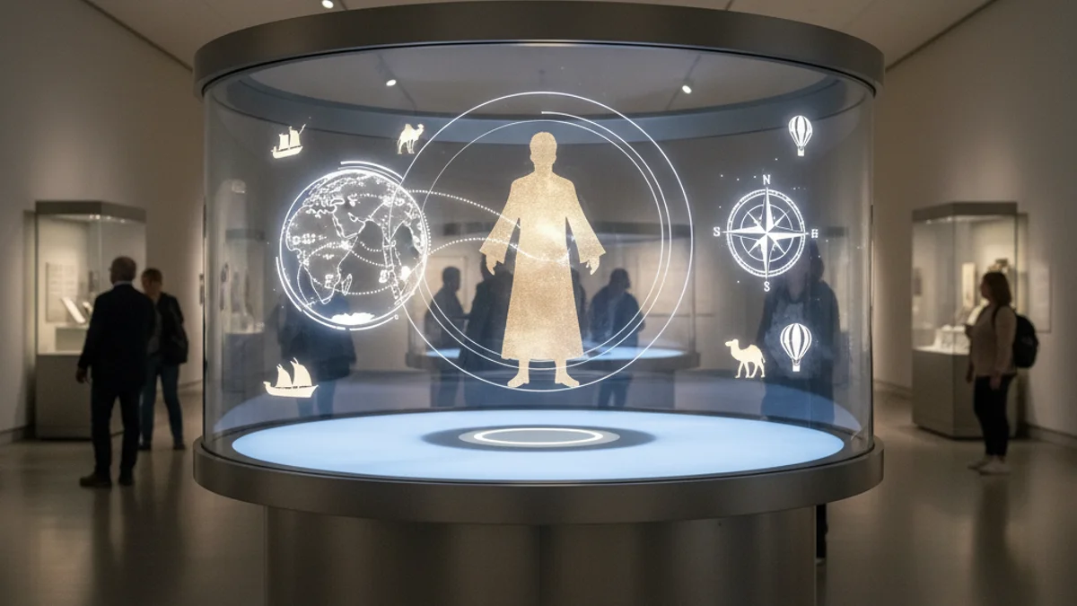 Representació visual d'una plataforma d'intel·ligència artificial aplicada al turisme, amb elements històrics i digitals.