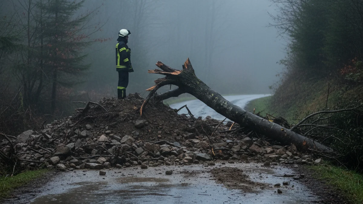 Imatge genèrica d'una carretera inundada o un arbre caigut després d'una tempesta a Catalunya.