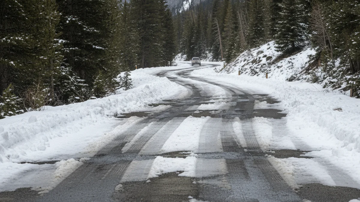 Imatge genèrica d'una carretera de muntanya amb neu i vehicles circulant amb dificultat.