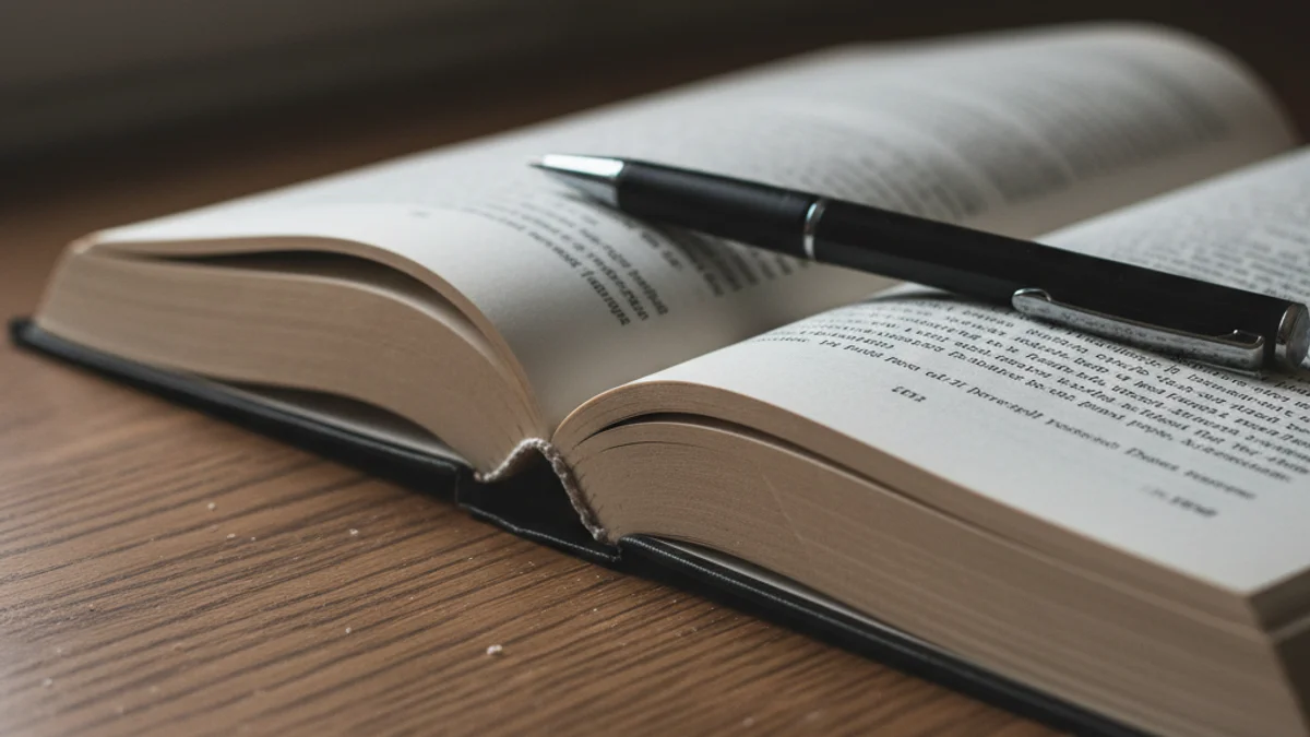 Imatge genèrica d'una ploma d'escriptura sobre un llibre obert en un ambient de biblioteca.