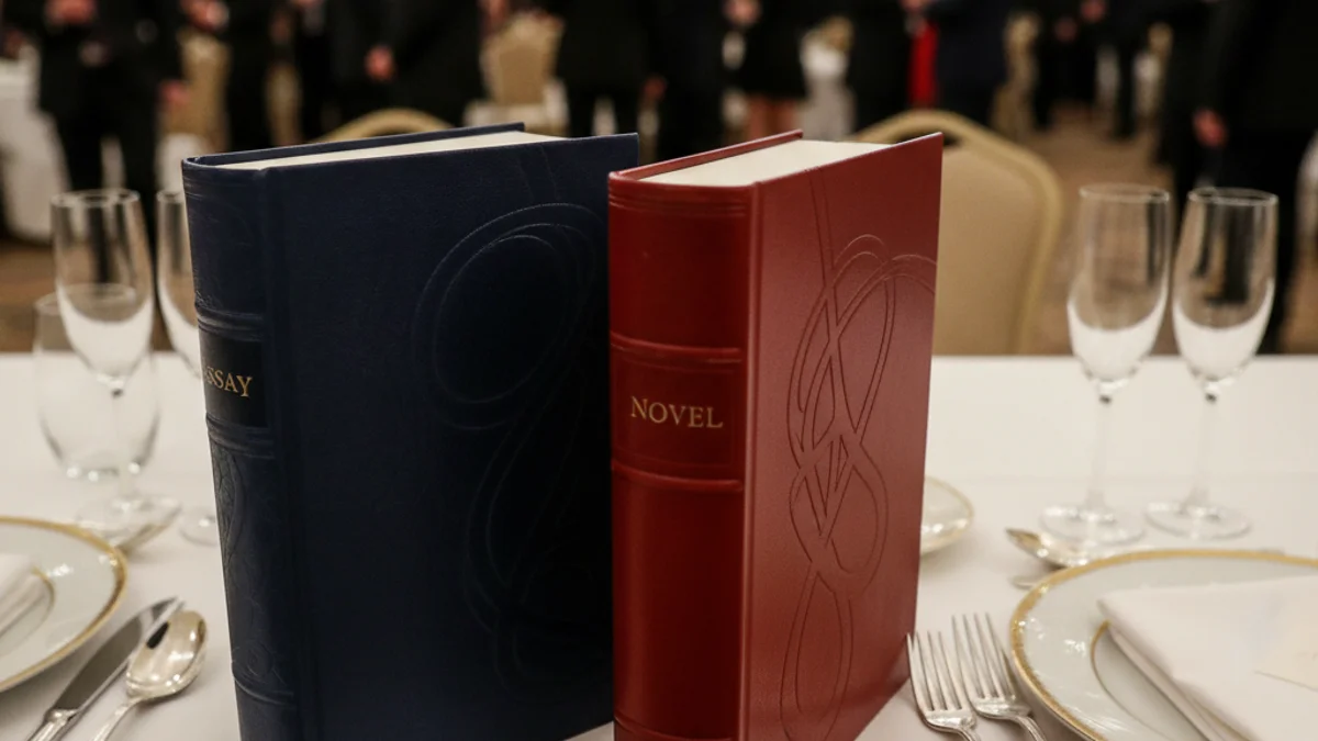 Imatge genèrica d'una vetllada literària o llibres apilats en un ambient de gala.