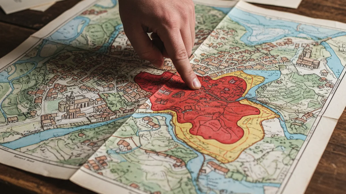 Senyal de prohibició o restricció sobre un mapa urbà, simbolitzant la limitació d'ubicacions per a nous locals.