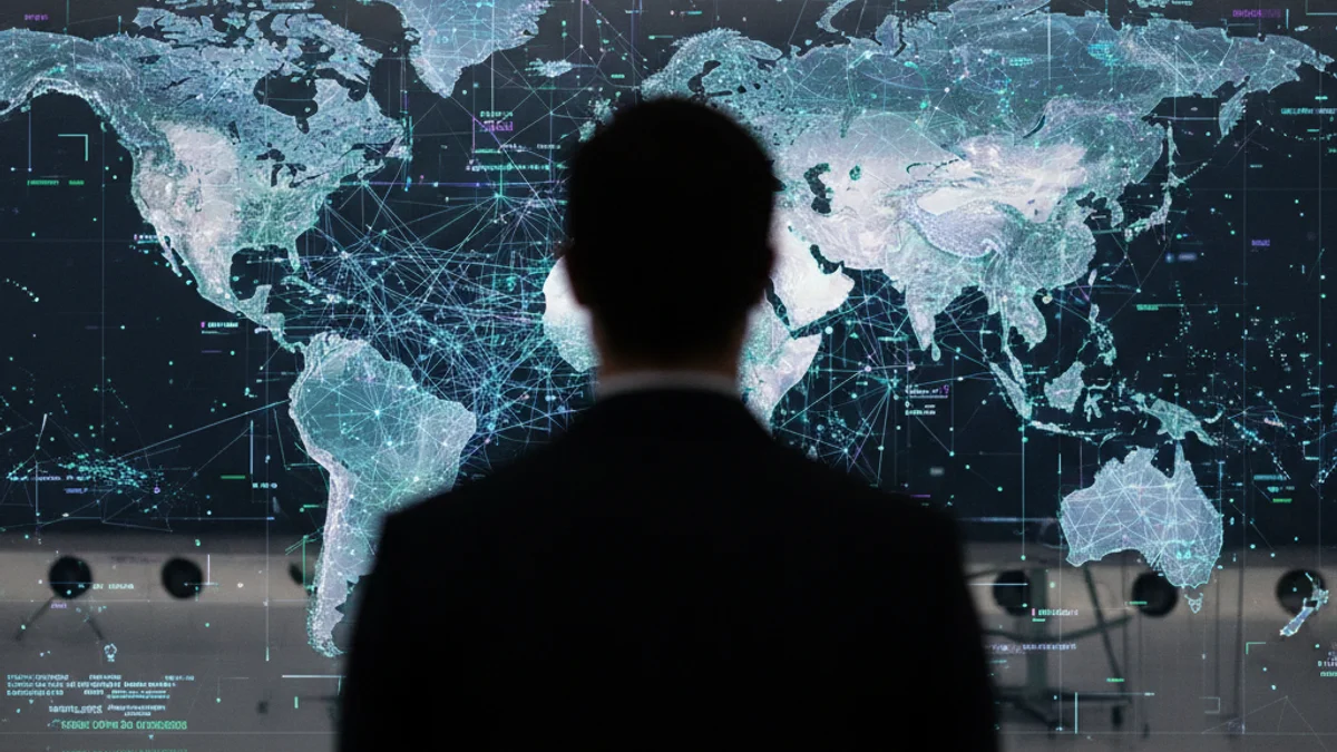 Representació visual abstracta de la confluència entre poder polític i tecnologia digital.