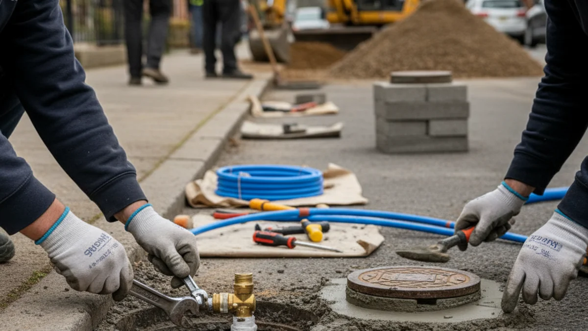 Imatge genèrica d'obres d'infraestructura municipal, com la instal·lació de comptadors d'aigua o la construcció de voreres.