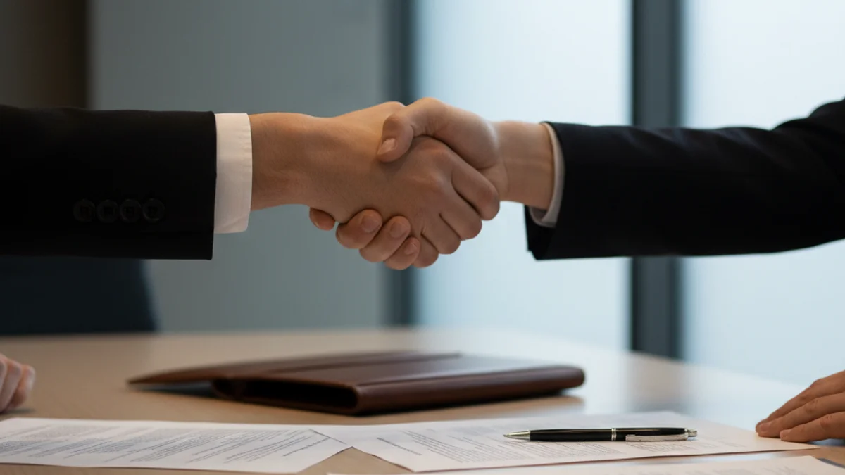 Imatge genèrica que representa la signatura d'un acord entre dues entitats públiques, amb documents sobre una taula.