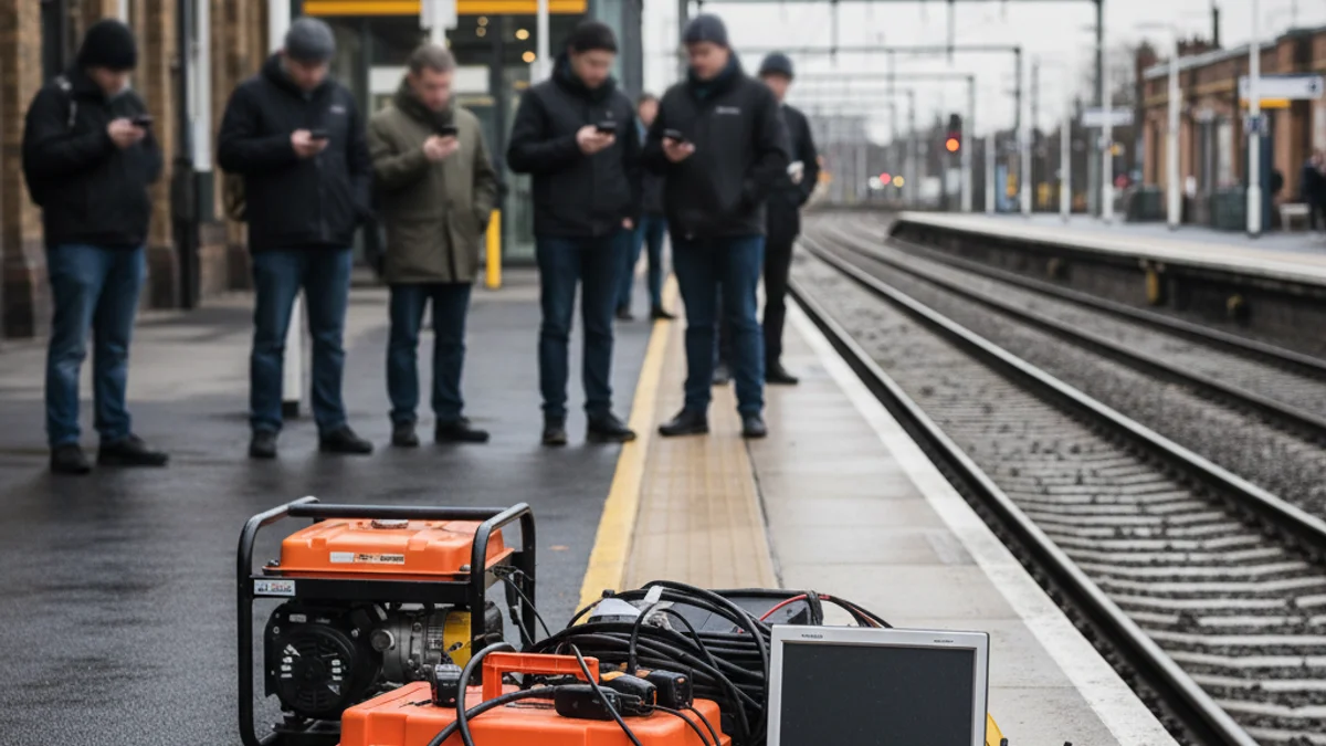 Imatge genèrica d'una via de tren buida o d'una estació amb passatgers esperant a l'andana.
