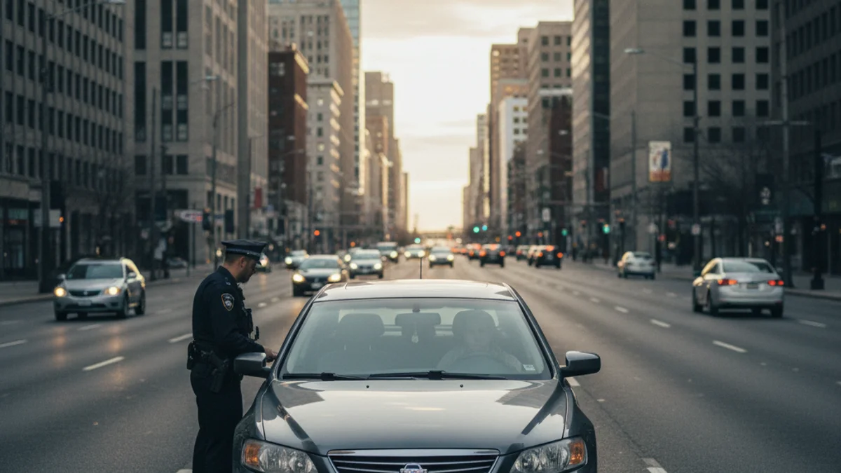Imatge genèrica d'un vehicle aturat en una avinguda urbana, amb presència policial.