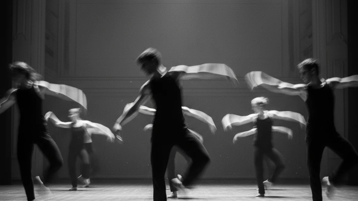 Imatge genèrica de ballarins joves assajant en un escenari, capturant el moviment i l'energia de la dansa contemporània.