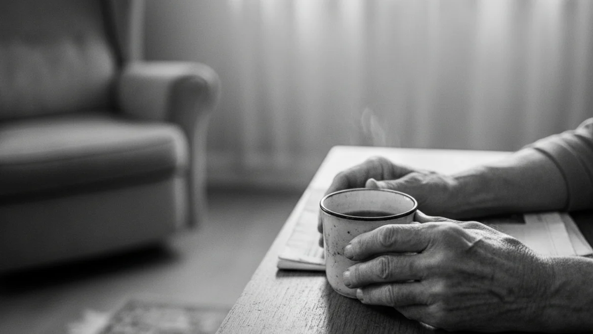 Retrat d'un home gran amb una expressió serena, assegut en un entorn domèstic.