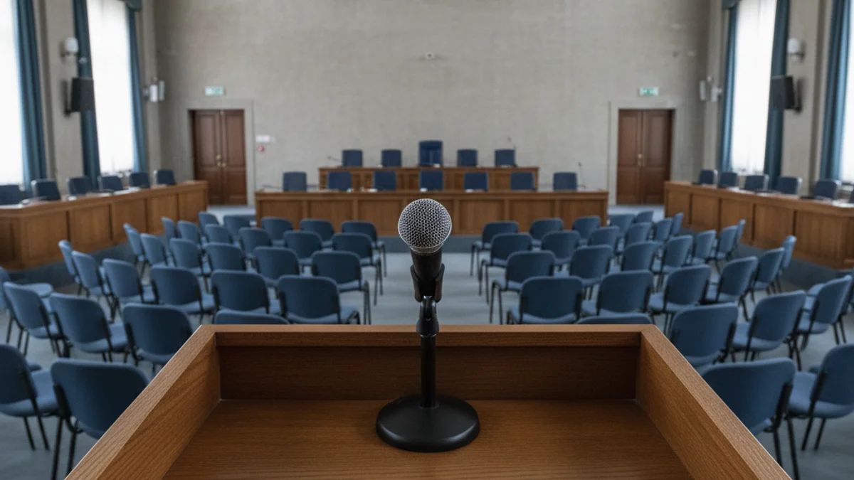 Imatge genèrica d'un saló de plens municipal buit, simbolitzant un canvi de lideratge polític.