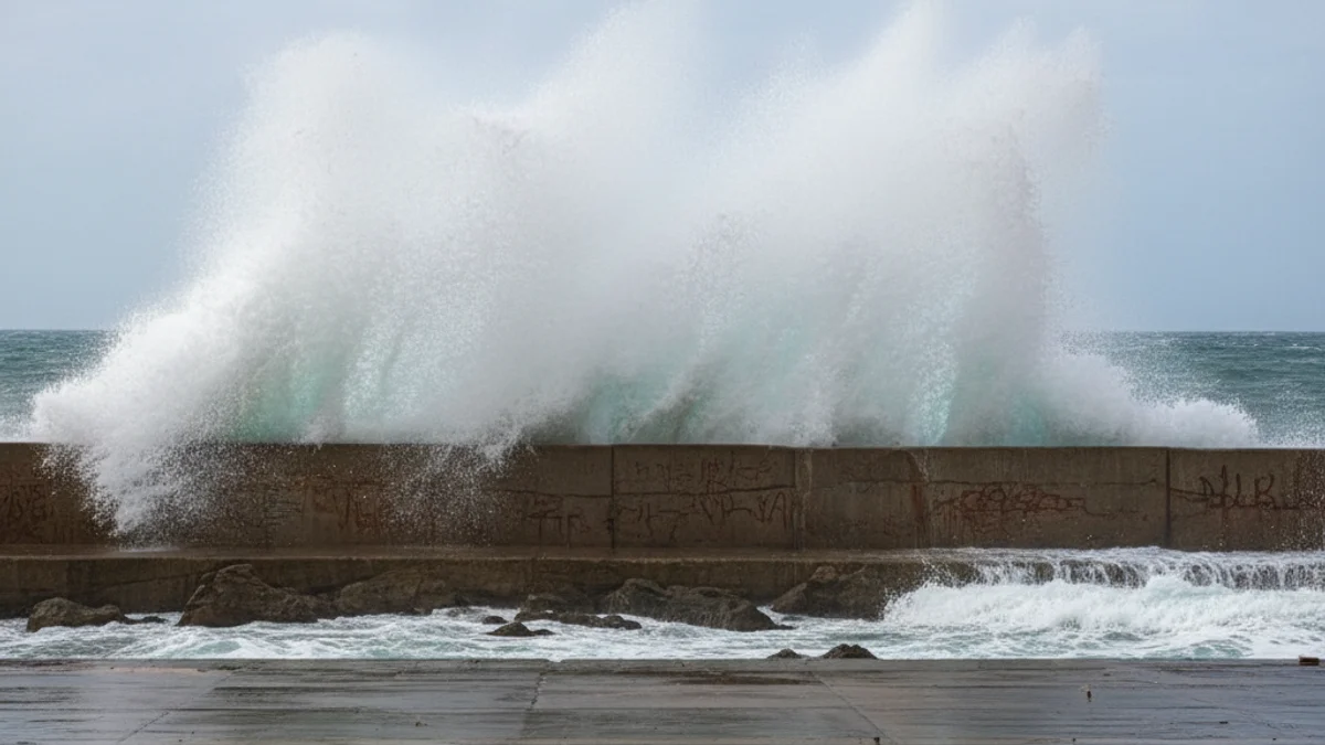 Imatge genèrica de l'onatge extrem colpejant la costa catalana durant un temporal.