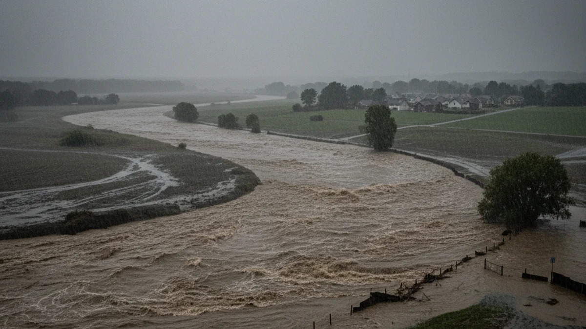 Imatge genèrica d'un riu desbordat o amb un cabal molt alt a causa de les pluges intenses.