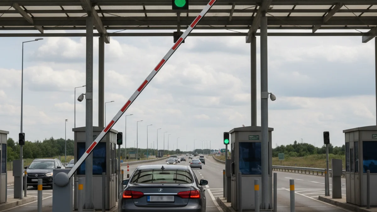 Imagen genérica de una barrera de peaje en una autopista con poco tráfico.