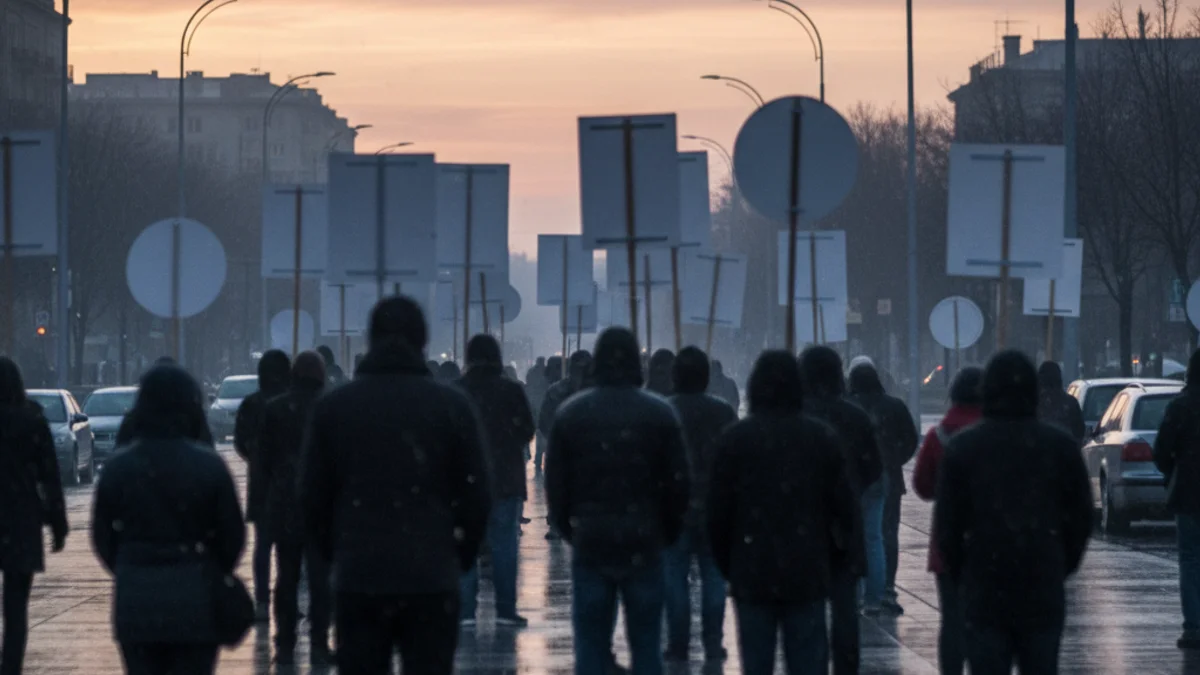Representació visual de la insatisfacció social, potser una silueta davant d'un mural de protestes.