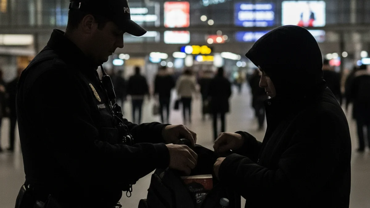 Imatge genèrica d'un control policial nocturn en una zona d'oci o transport públic.