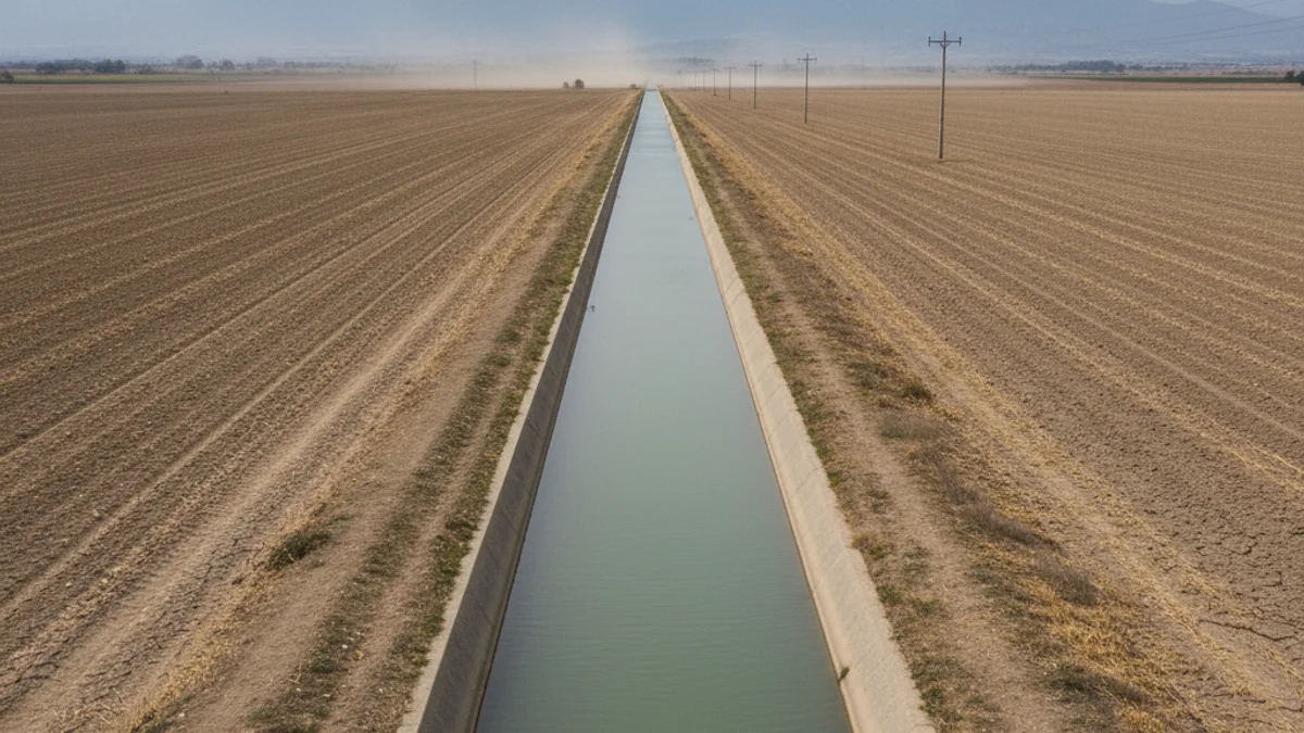 Imatge genèrica d'un canal de regadiu obert en una zona agrícola de secà a la província de Lleida.