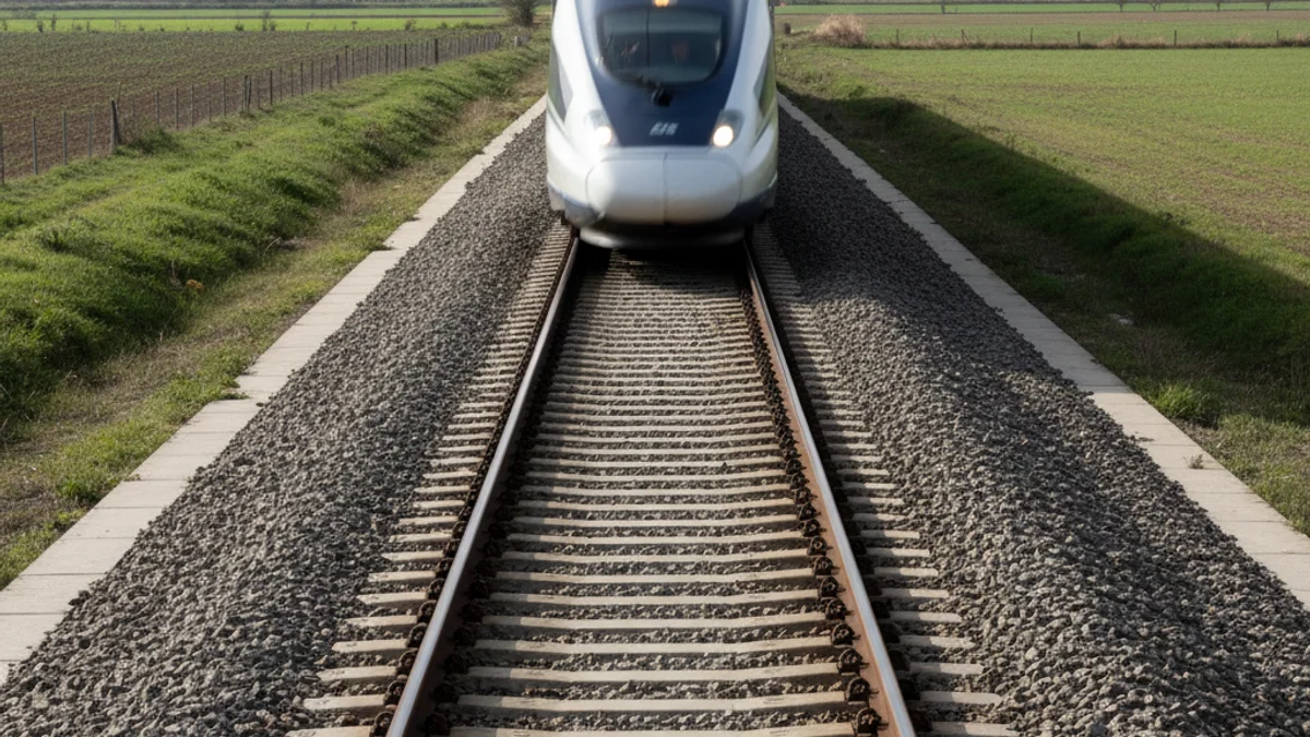 Imatge genèrica d'una via de tren d'alta velocitat amb un tren al fons, simbolitzant el servei ferroviari.