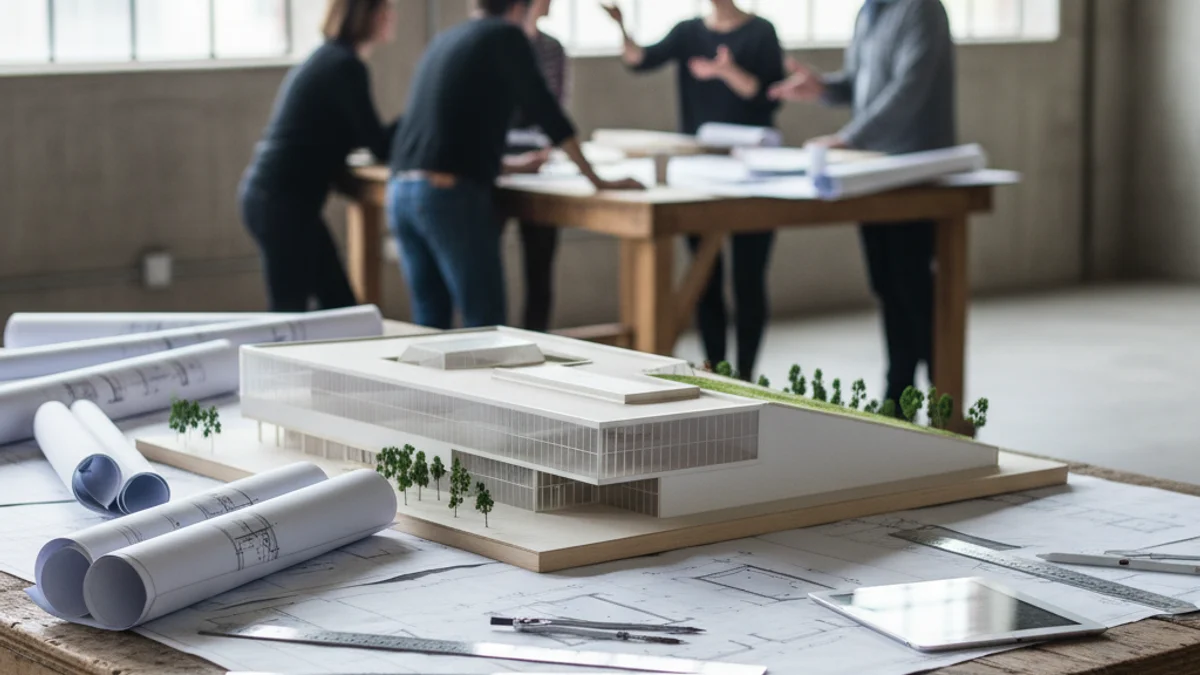 Representació visual genèrica d'un projecte arquitectònic modern per a un edifici públic.