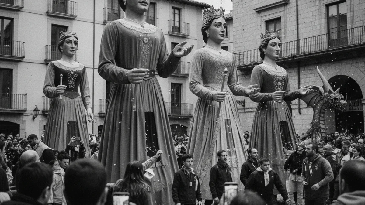 Imatge genèrica d'una rua de carnaval amb gegants i figures tradicionals en una plaça del Solsonès.