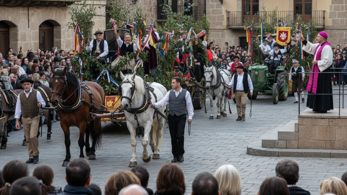 Imatge genèrica d'una desfilada tradicional amb carrosses i animals de tir en un carrer.