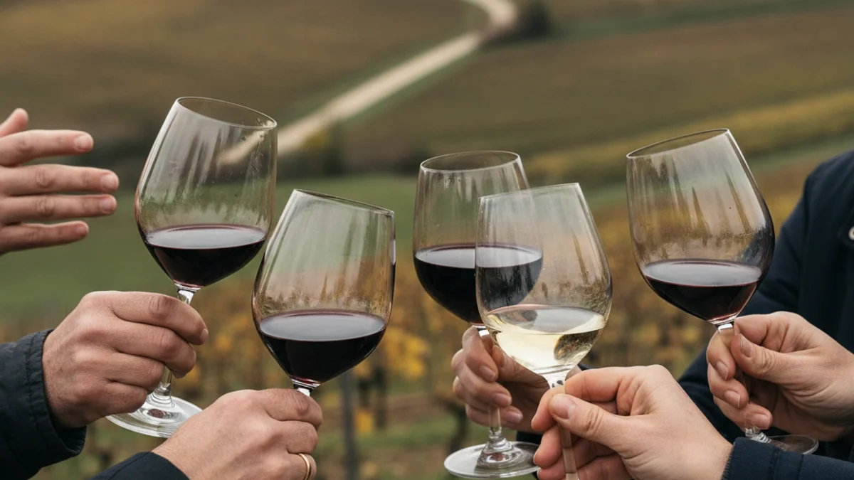 Imatge genèrica d'una taula de tast de vins amb diverses mans sostenint copes, simbolitzant la jornada sobre lideratge femení rural.