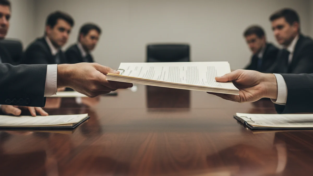 Representació genèrica d'una reunió de patronat o consell d'administració, amb documents i mans sobre una taula.