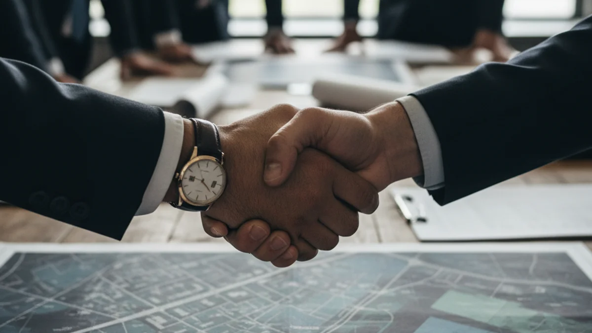 Representació genèrica d'una reunió institucional o d'un acord de planificació urbana.