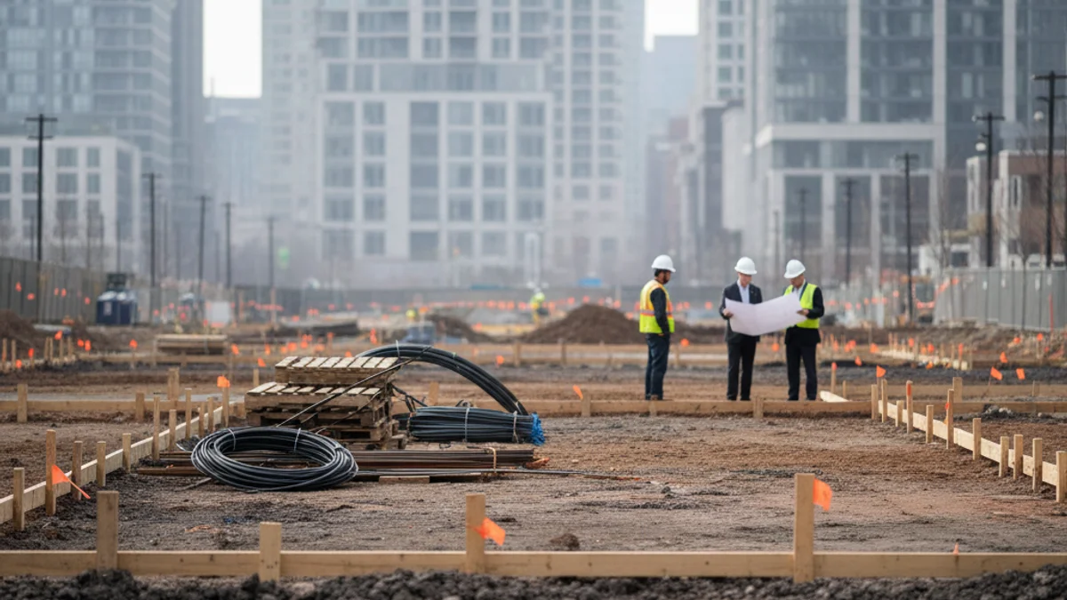 Vista genèrica d'un solar urbà buit preparat per a la construcció d'habitatges socials.