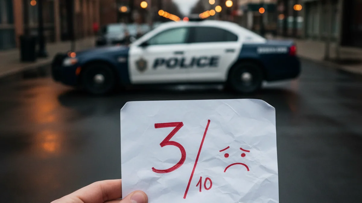 Gràfic o imatge conceptual que representa la percepció ciutadana dels serveis policials en una àrea metropolitana.