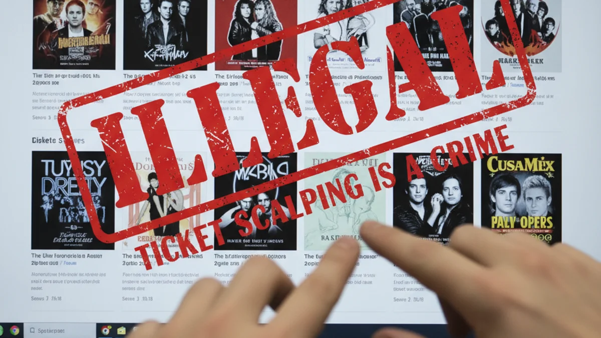 Imatge conceptual d'una pantalla d'ordinador amb llistats d'entrades esgotades o il·legals, simbolitzant la revenda.