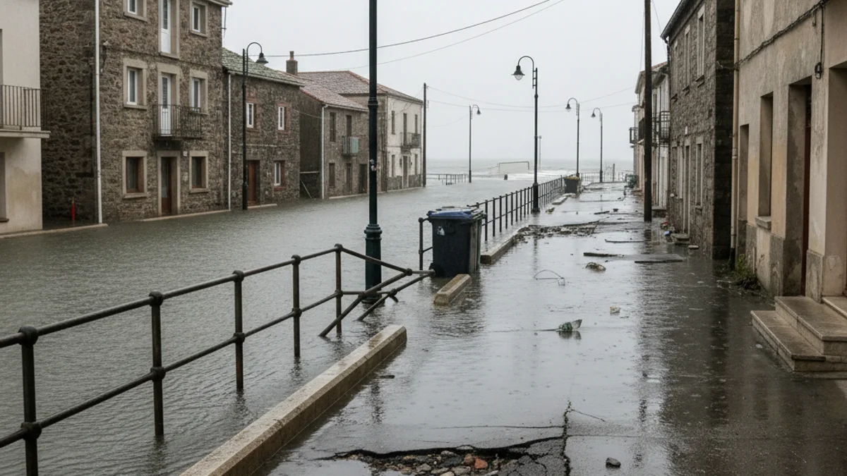 Imatge genèrica de carrers inundats per una forta tempesta, amb aigua estancada i senyals de trànsit.