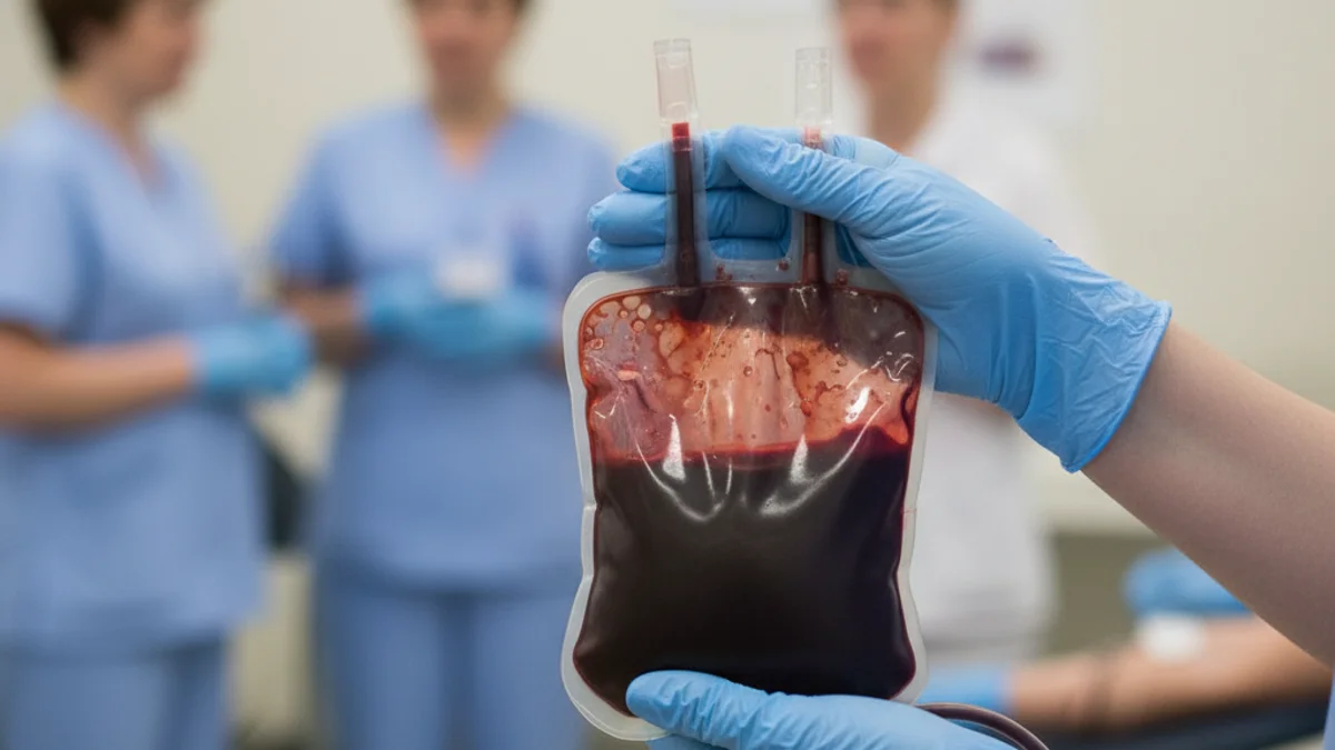 Imatge genèrica d'un centre de donació de sang amb personal sanitari i donants en un ambient neutre.