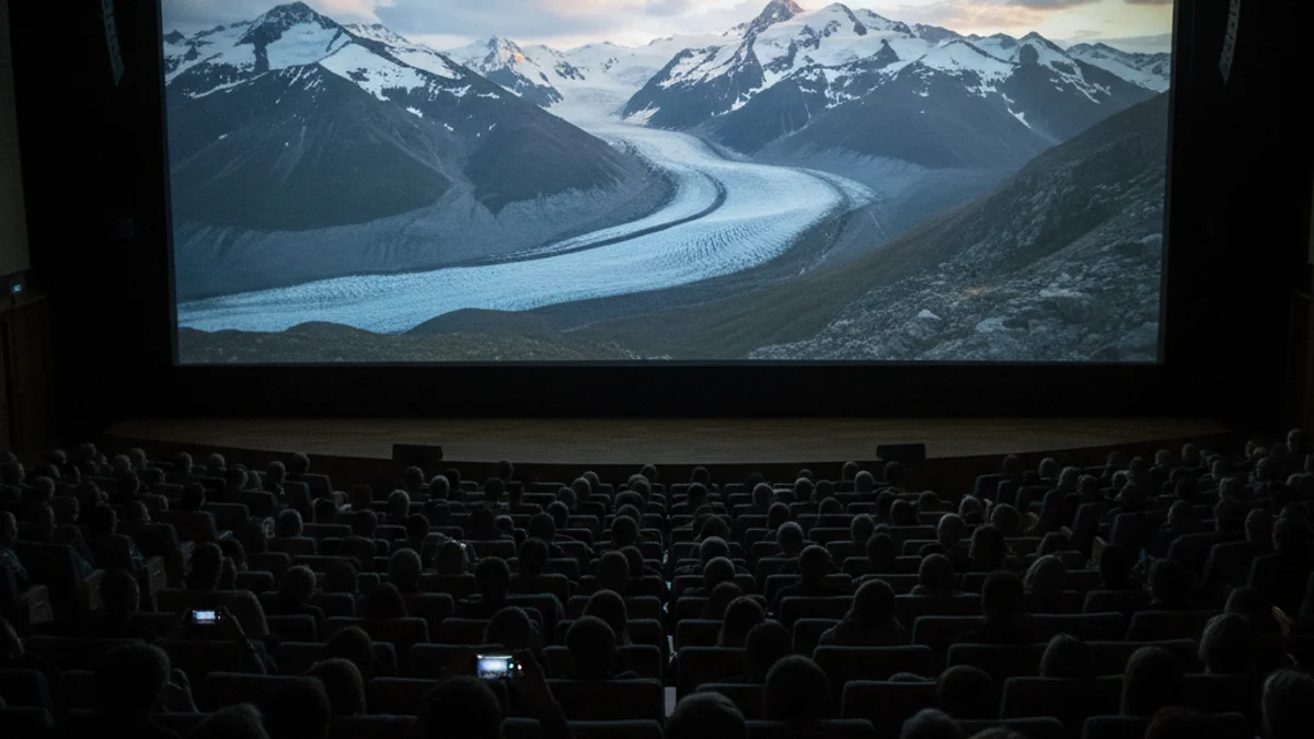 Imatge genèrica d'un escalador en una paret de roca o una pantalla de cinema projectant un documental de muntanya.