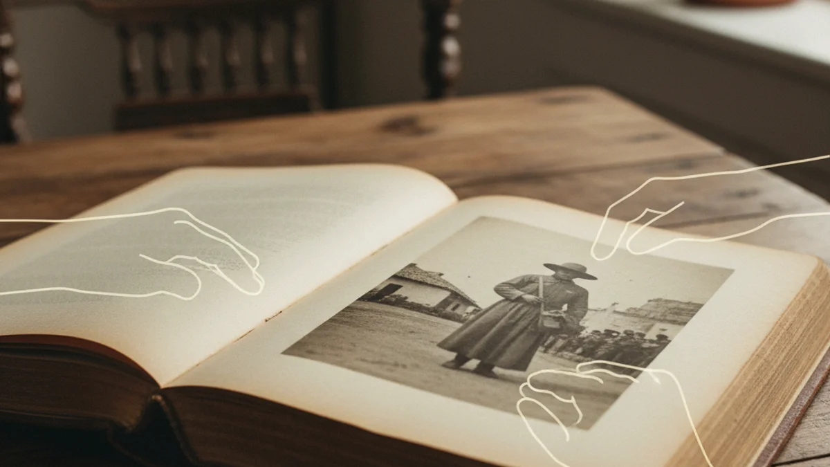 Llibre obert amb una fotografia antiga en blanc i negre d'un missioner o activista social.