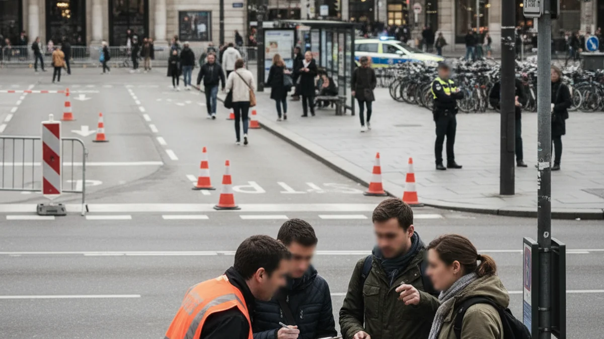 Un informador de carrer amb armilla reflectant parla amb ciutadans en una plaça de Barcelona, simbolitzant la campanya informativa de la nova ordenança.