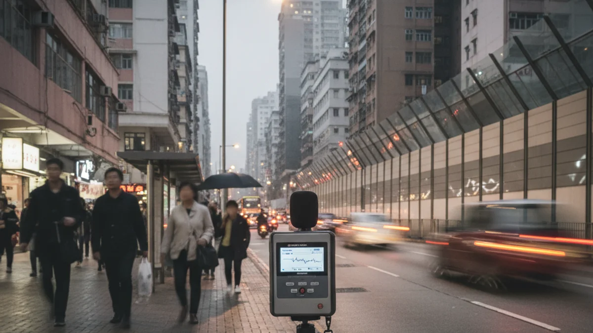 Representació visual d'un entorn urbà dens amb un dispositiu de mesura de so, simbolitzant la gestió del soroll.