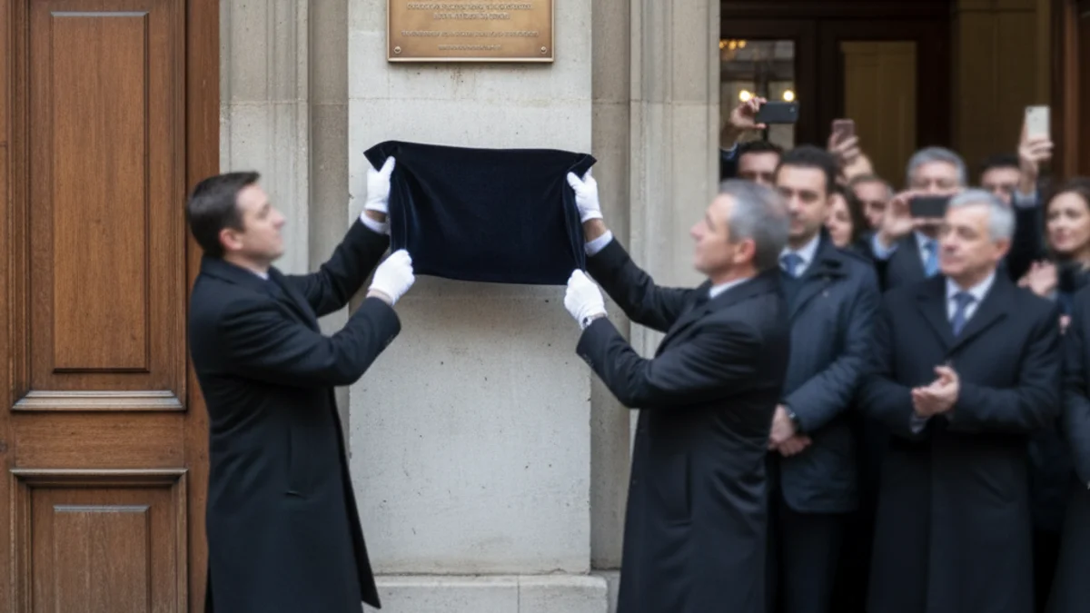 Imatge genèrica d'una placa commemorativa sent descoberta durant una inauguració oficial.