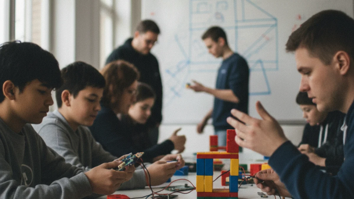 Group of young people and adults participating in an educational leisure training session indoors.