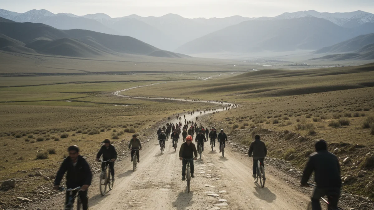 Grup de persones caminant o pedalant en una ruta rural, simbolitzant un esdeveniment solidari.